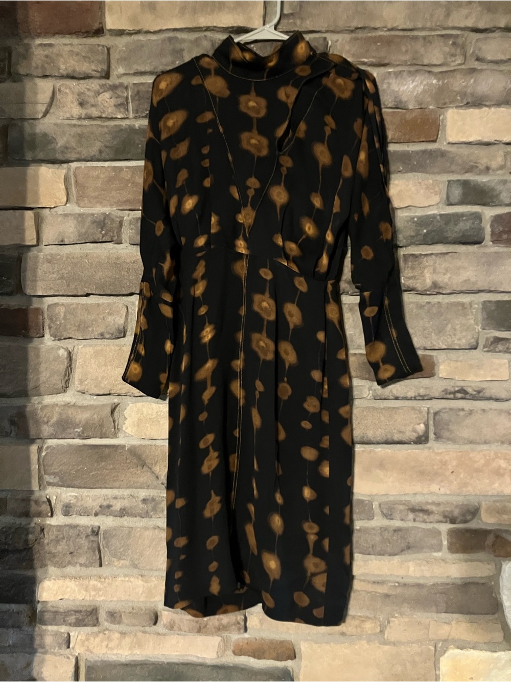 Massimo Dutti Black Dress with Brown Tie-Dye Spots